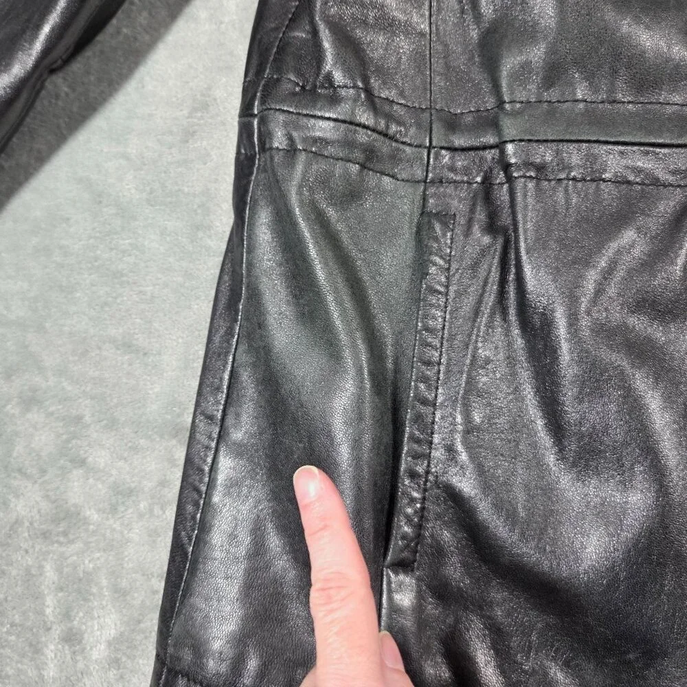 Vintage Sonoma Black Leather Coat Womens Small Fleece Lined Hooded Y2K READ